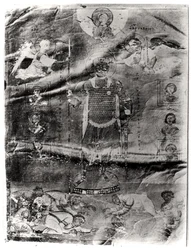 Kaiser Basil II. (976-1025) erhält von zwei Erzengeln eine Krone und eine Lanze, die von Christus gegeben wurden, ca. 1004